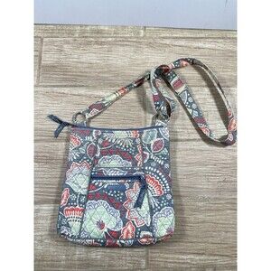 Vera Bradley Crossbody Bag Quilted Cotton Retired Floral Blue Red Zip Purse